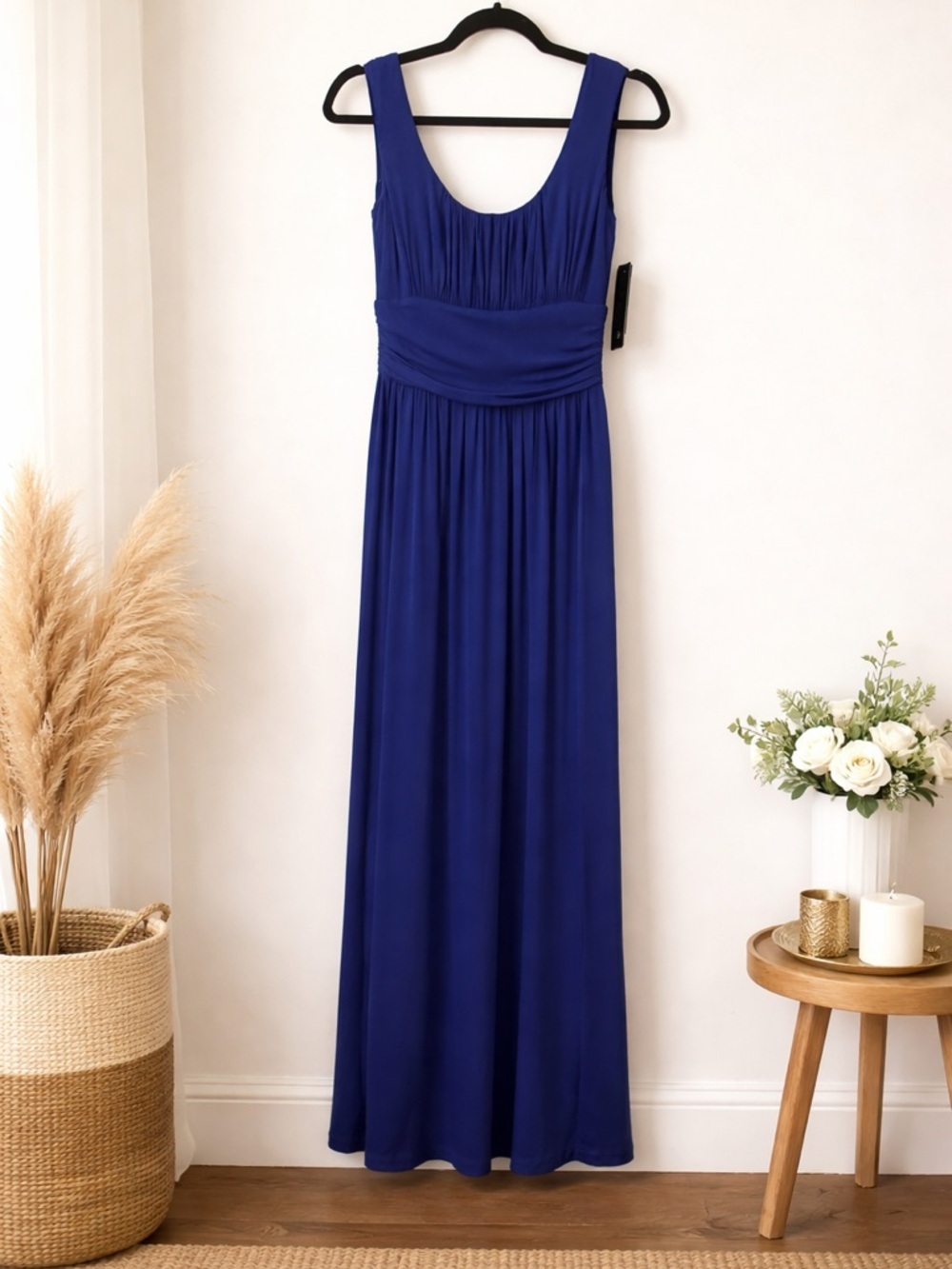 💙 NWT AB Studio Cobalt Blue Maxi Dress XS | Flowy Stretch Ruched Waist